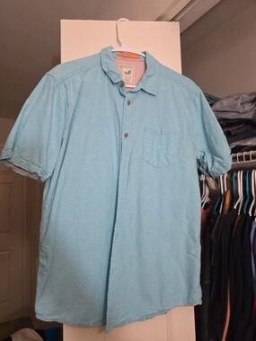 Organic Basics Light Blue Short-Sleeve Button-Up Polo Shirt